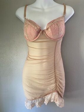 Sheer Lace Trim Slip Dress in Blush Pink